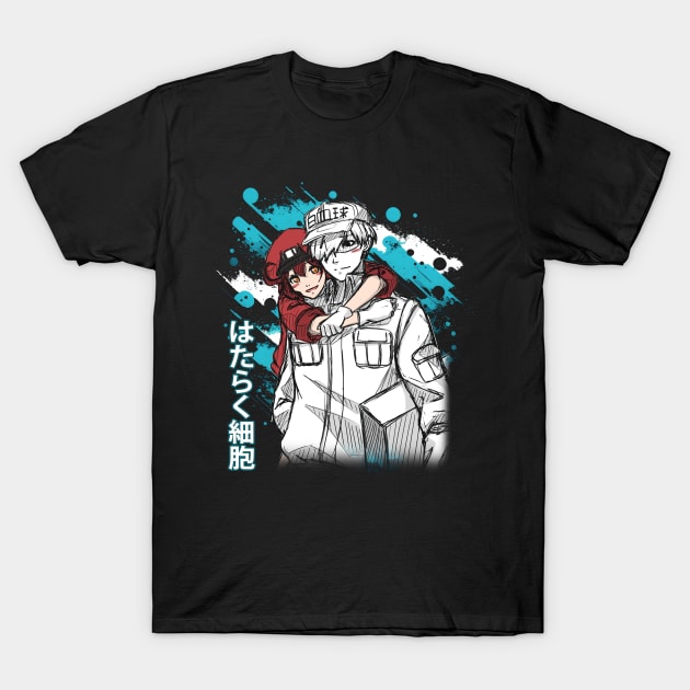 Retro White & Red Blood Cell Comedy Japanese Anime T-Shirt by QuickMart